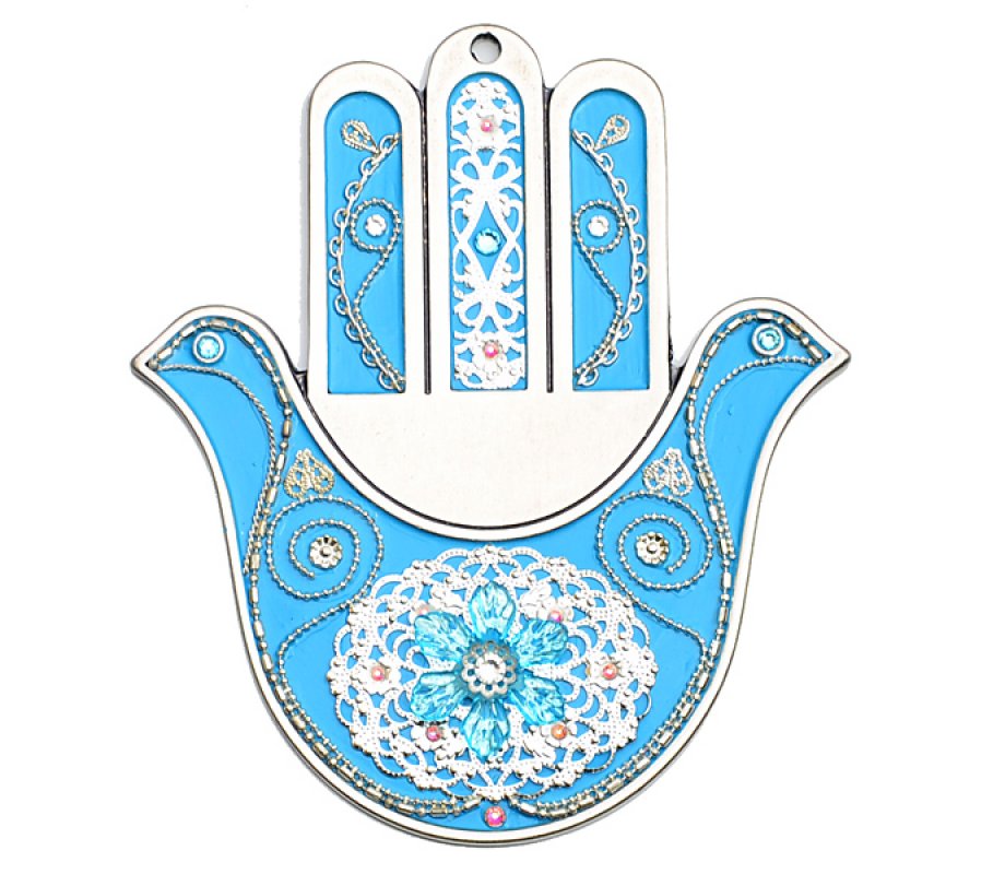 Sky Blue Dove Wall Hamsa by Ester Shahaf