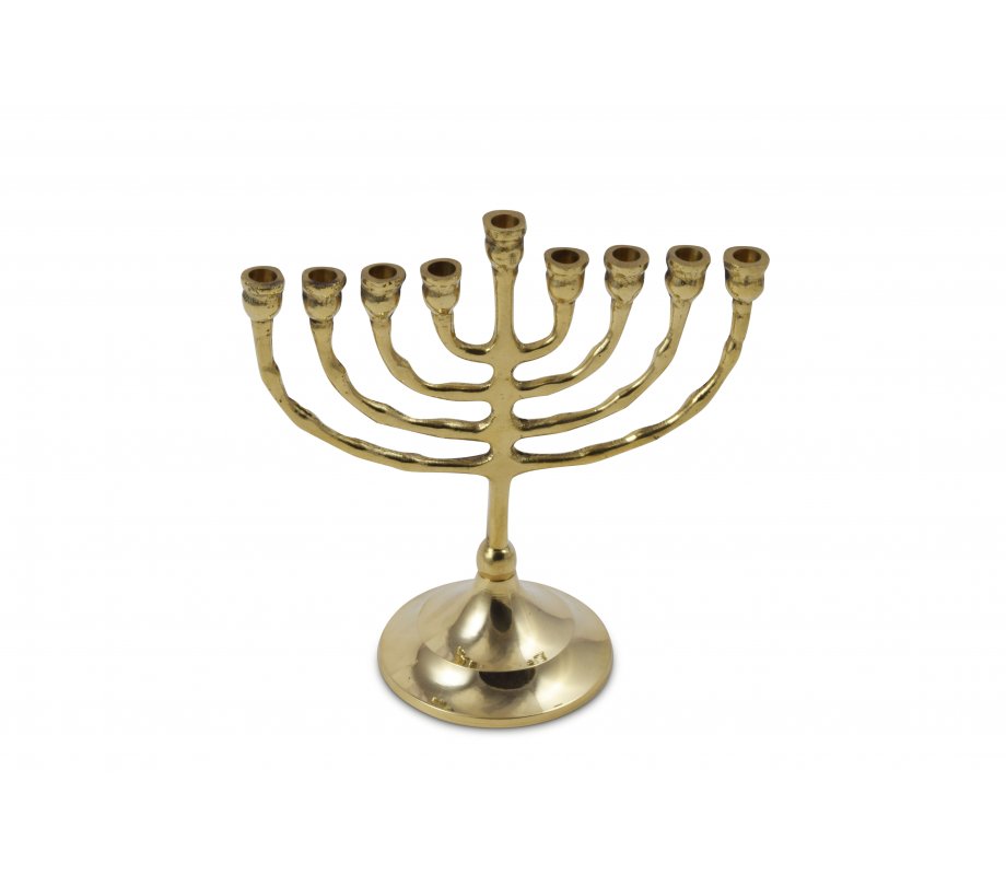 Small Antique Brass Chanukah Menorah, For Candles - 6 inches