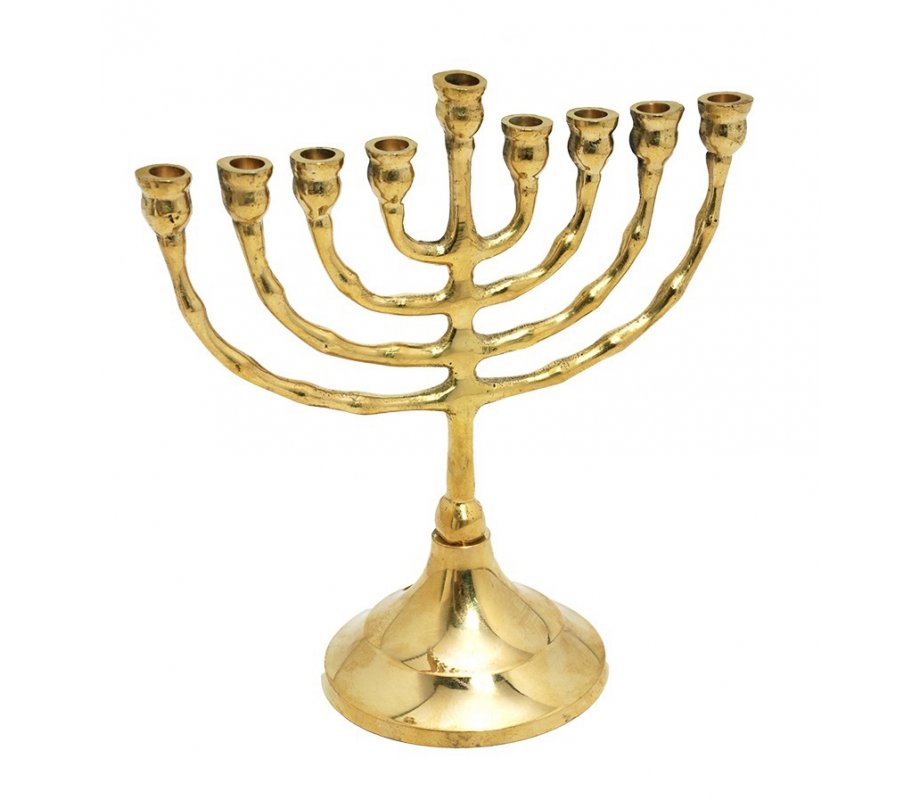 Small Antique Classic Gold Chanukah Menorah, For Candles - 6 inches