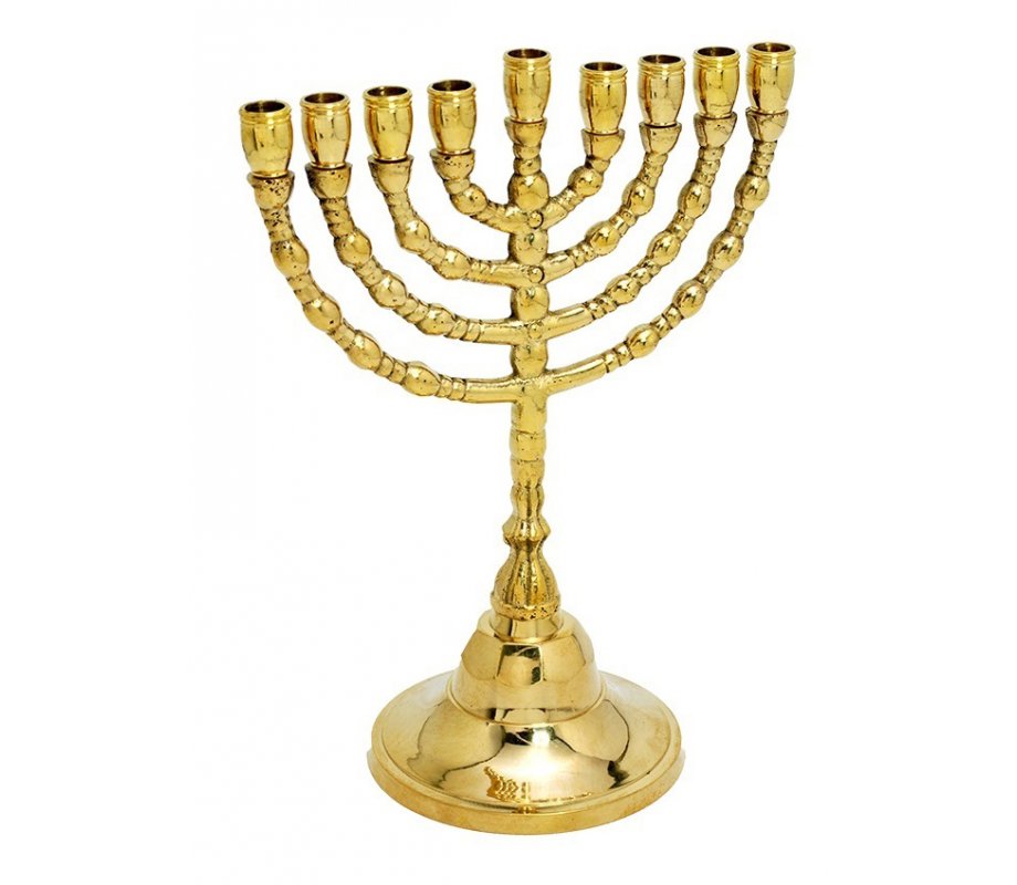 Small Classic Decorative Branches Gold Chanukah Menorah - 7 Inches