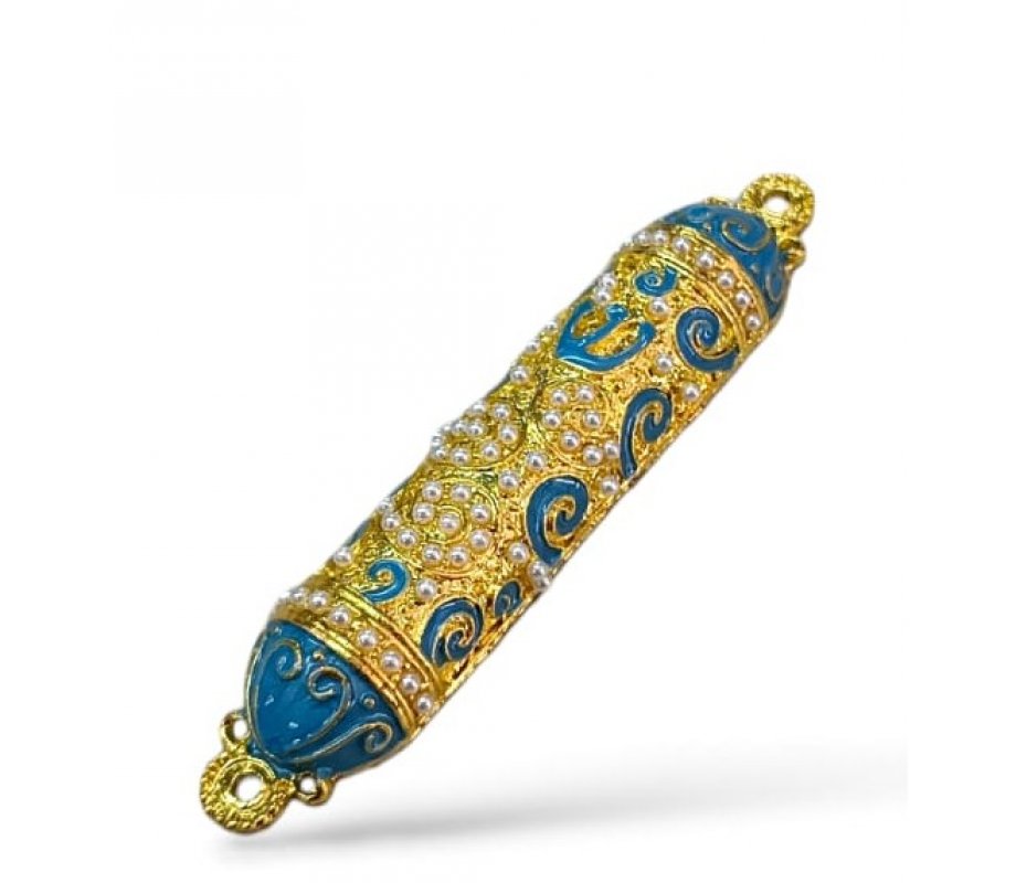 Small Gold Color Metal Mezuzah Case with Stones, Enamel - Choice of Colors