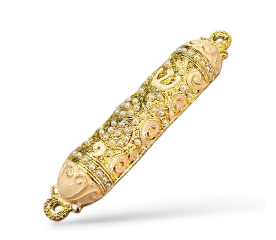 Small Gold Color Metal Mezuzah Case with Stones, Enamel - Choice of Colors
