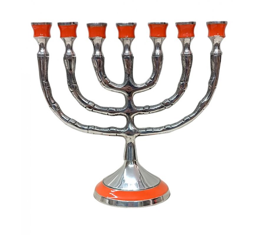 Small Gold Metal 7-Branch Menorah with 12 Tribes Symbols - Choice of Colors