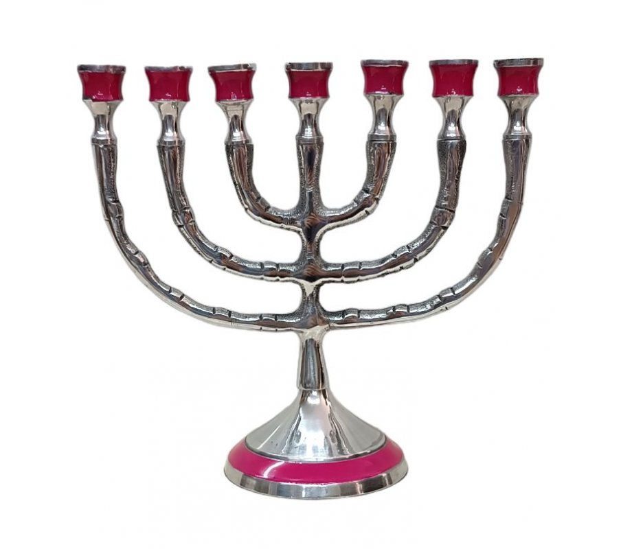Small Gold Metal 7-Branch Menorah with 12 Tribes Symbols - Choice of Colors