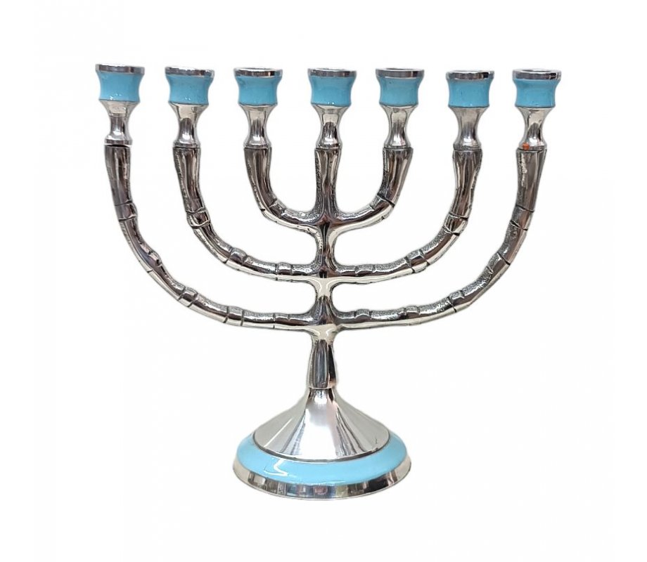 Small Gold Metal 7-Branch Menorah with 12 Tribes Symbols - Choice of Colors