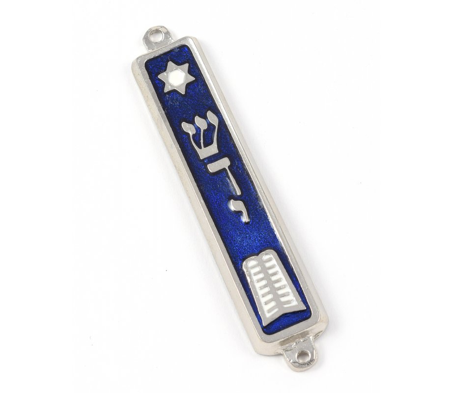 Small Mezuzah Case with Star of David and Ten Commandments Tablet Design