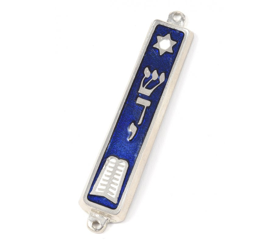 Small Mezuzah Case with Star of David and Ten Commandments Tablet Design