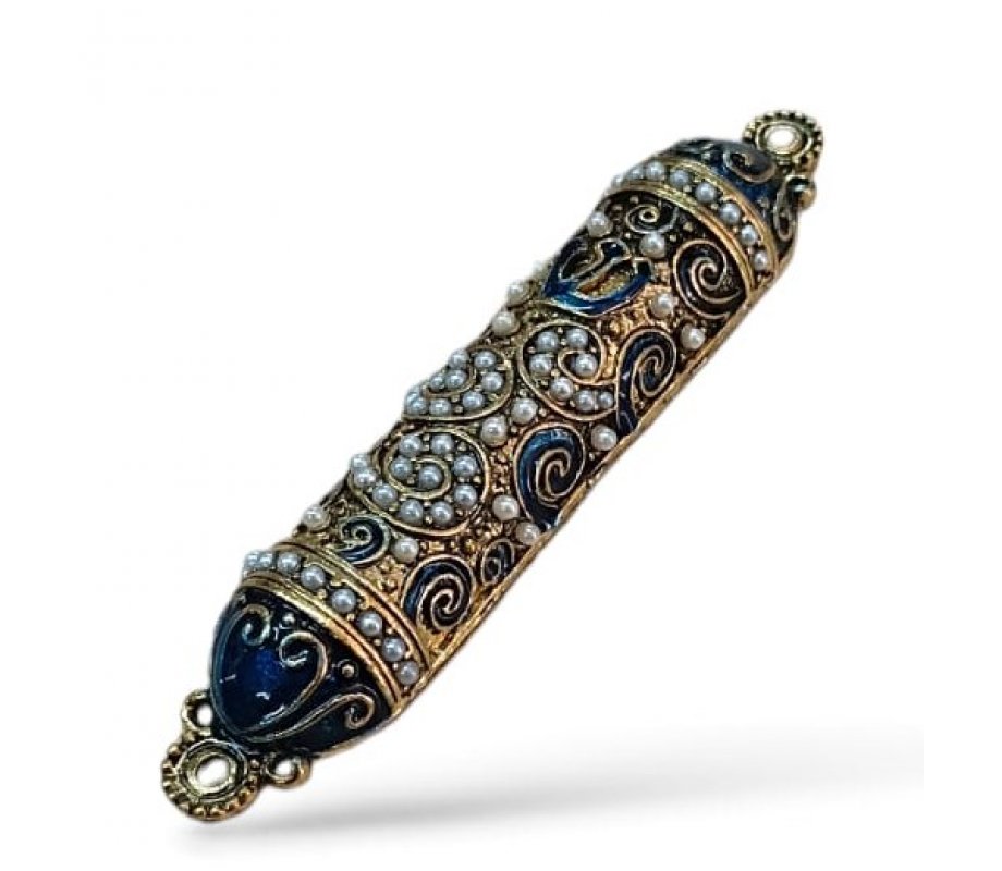 Small Pewter Mezuzah Case with Stones Enamel and Swirl Design - Choice of Colors