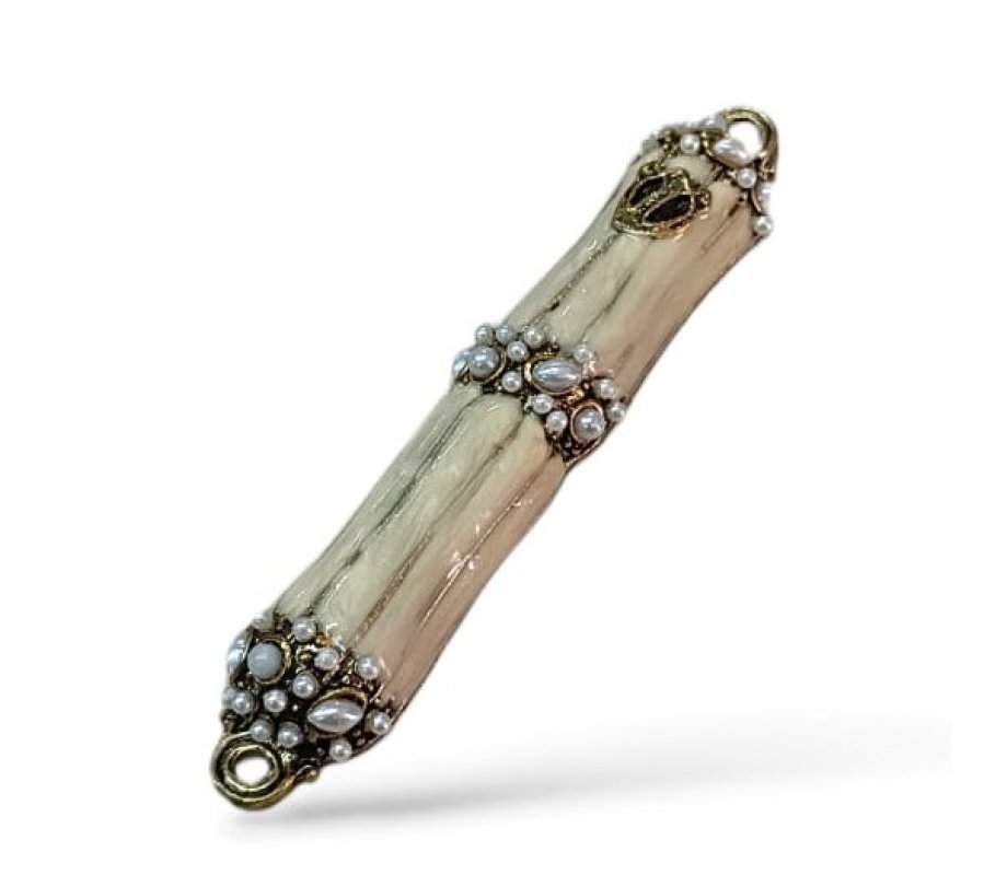 Small Pewter and Metal Mezuzah Case with Gleaming Stones, Enamel - Choice of Colors