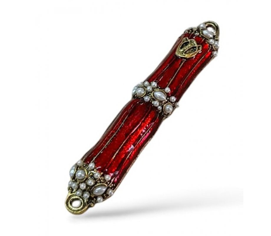 Small Pewter and Metal Mezuzah Case with Gleaming Stones, Enamel - Choice of Colors