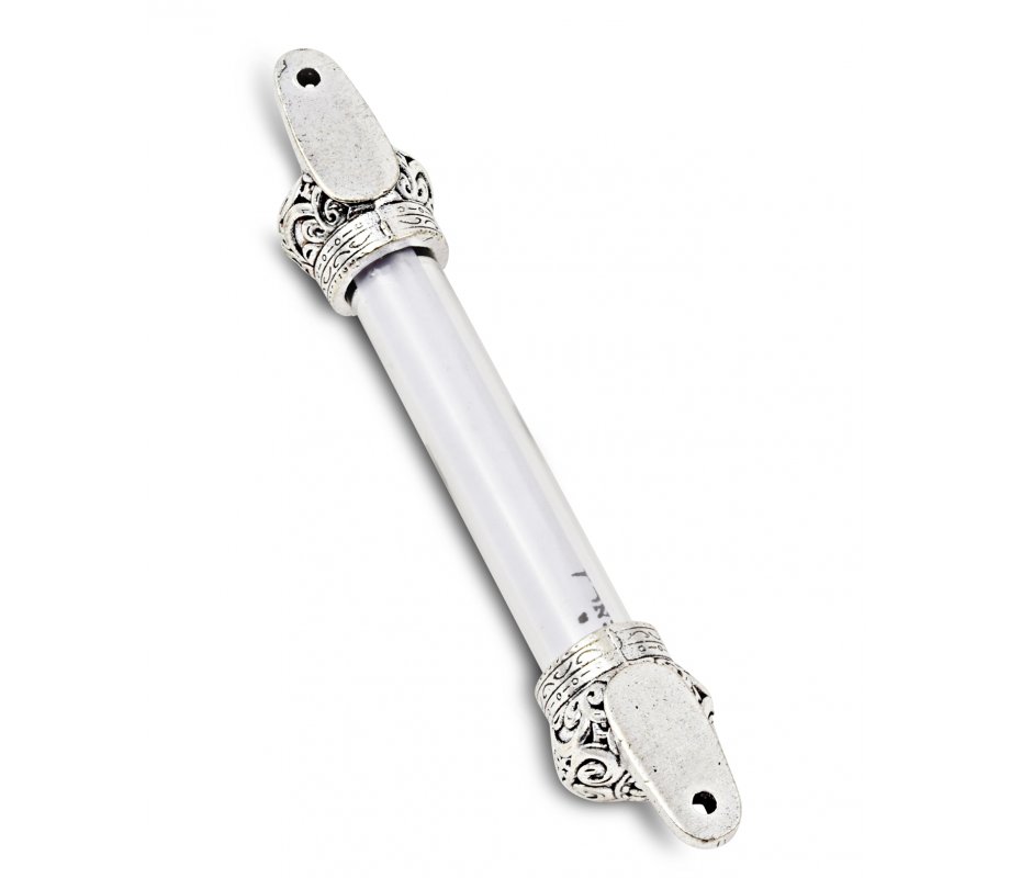 Small Silver-colored Mezuzah Case with Shema Prayer Words - Decorative Crowns