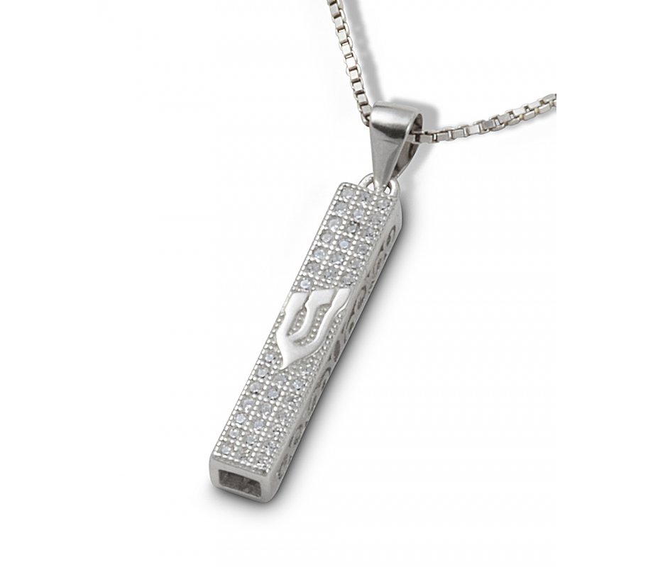 Small Square Mezuzah Necklace Pendant in Sterling Silver