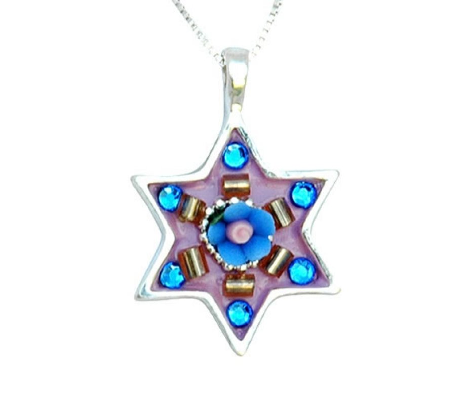 Small Star of David with blue stones necklace by Ester Shahaf
