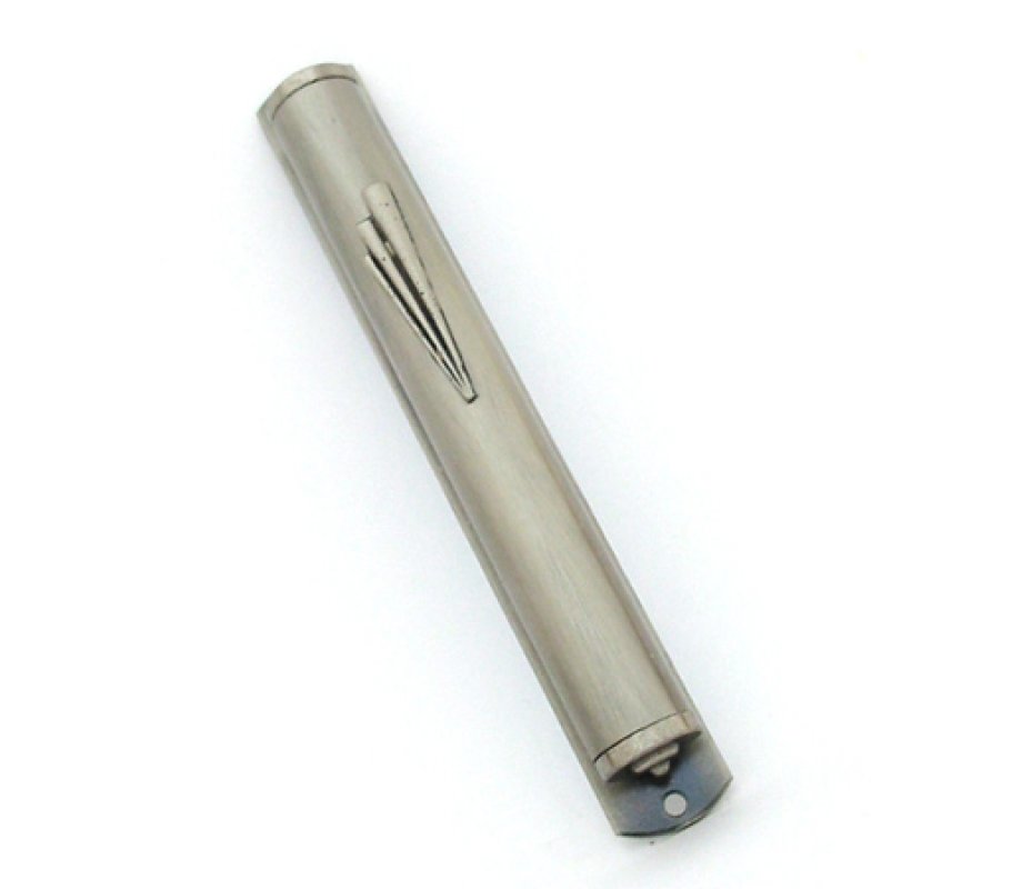Smooth Rounded Mezuzah Case with Elongated Shin - Silver Pewter