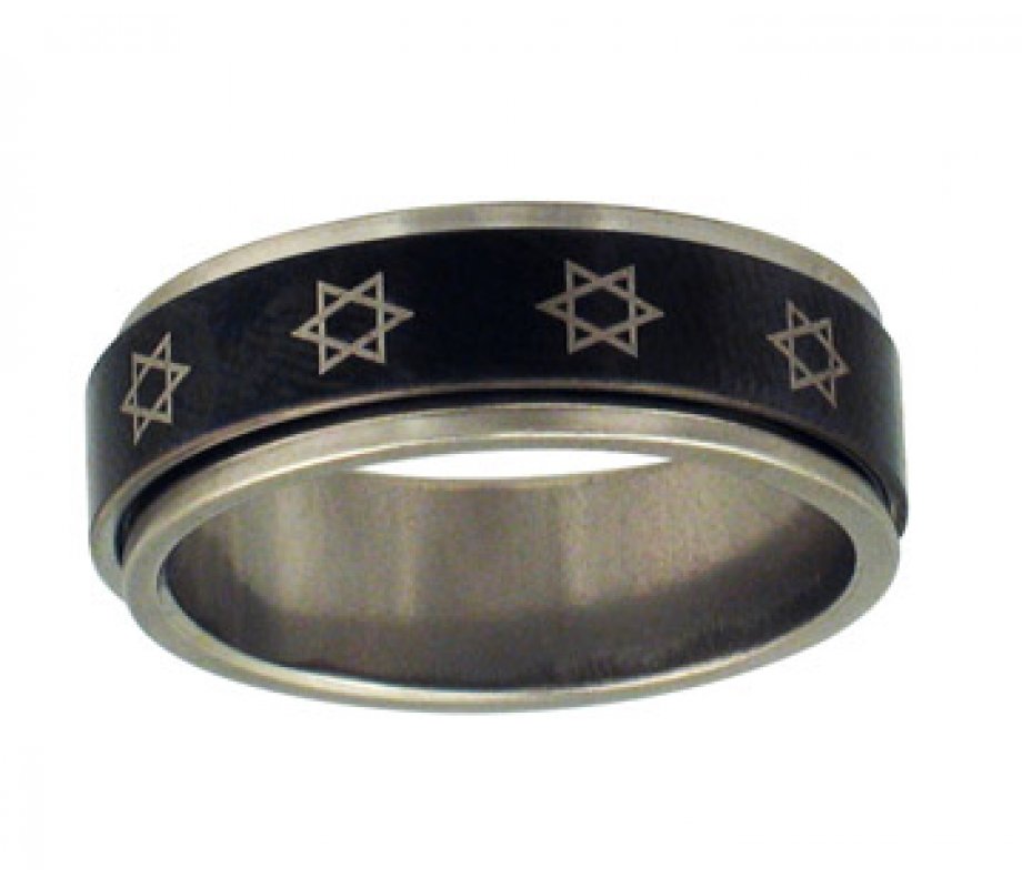 Stainless Steel Black Revolving Star of David Ring