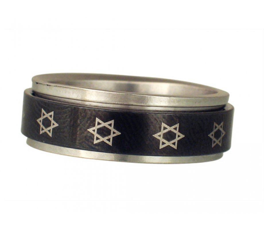 Stainless Steel Black Revolving Star of David Ring