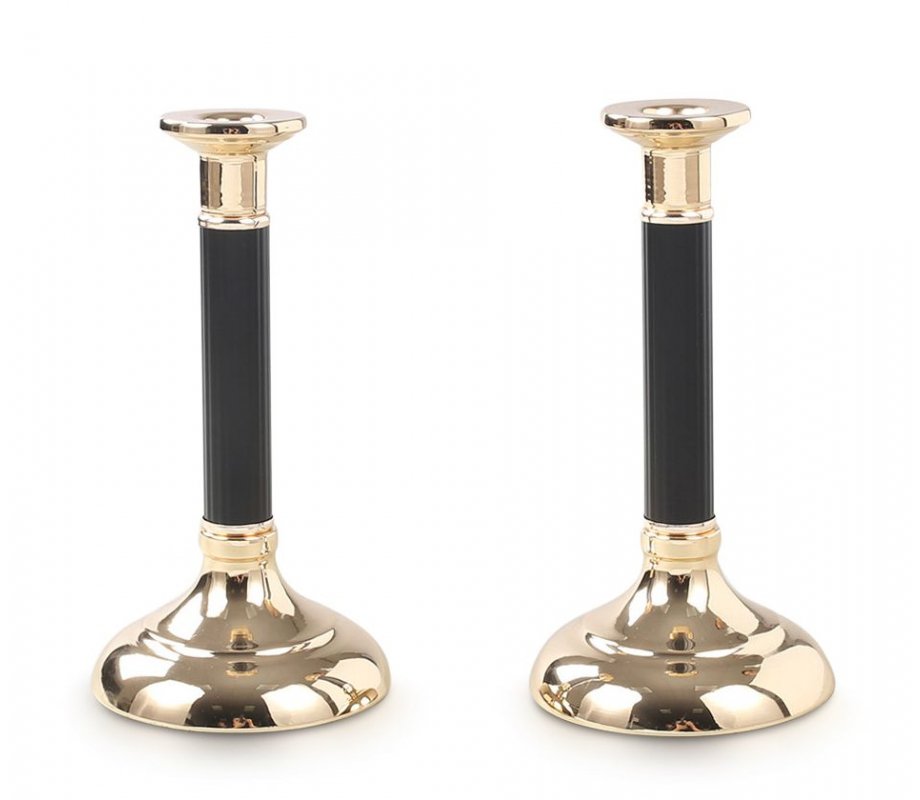 Stainless Steel Gold Candlesticks, Black Stem and Smooth Surface - Small