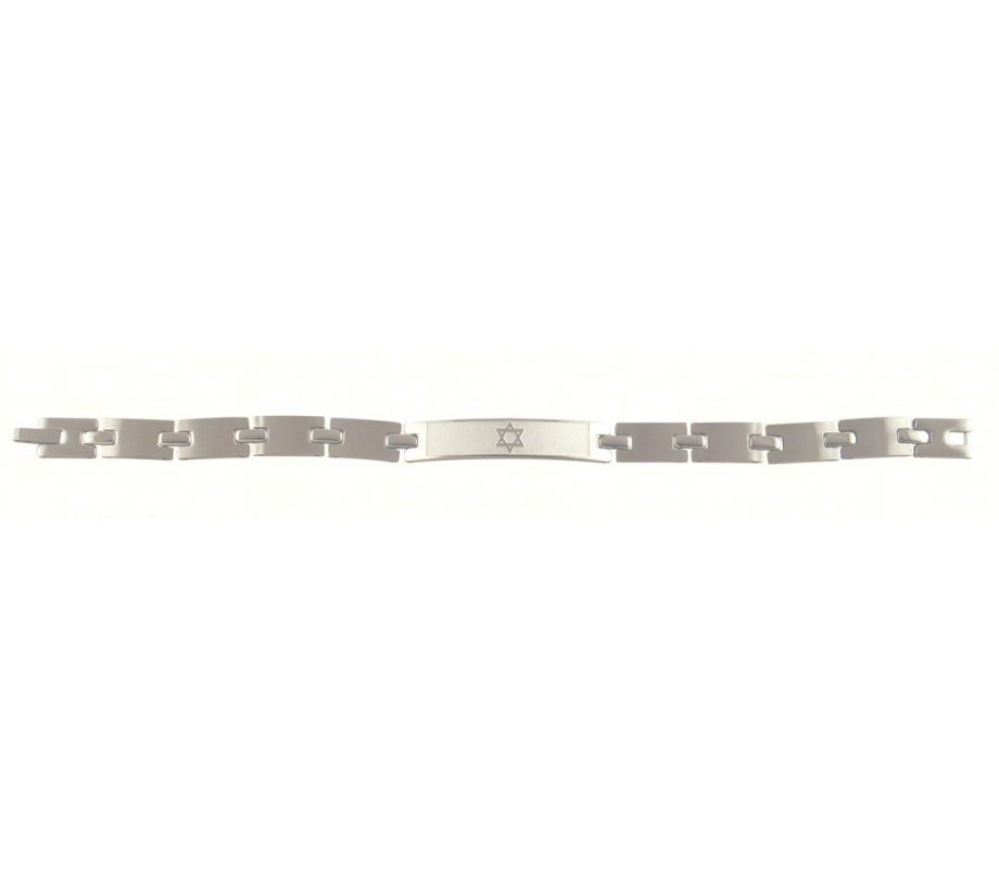Stainless Steel Mans Bracelet, Curved Links Box Chain - Star of David
