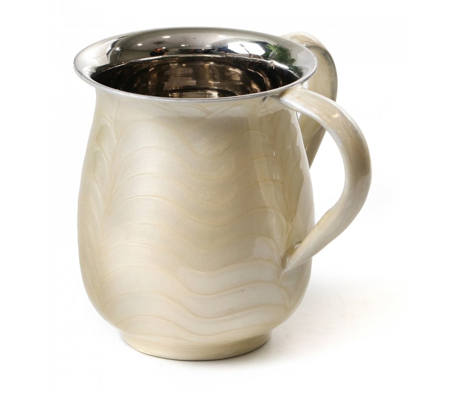 Stainless Steel Netilat Yadayim Wash Cup, Wave Design - Beige
