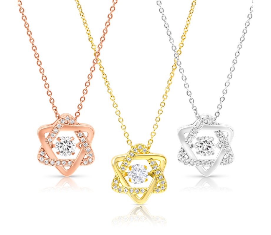 Stainless Steel Pendant Necklace, Rose-Gold Plate - Star of David with Zircons