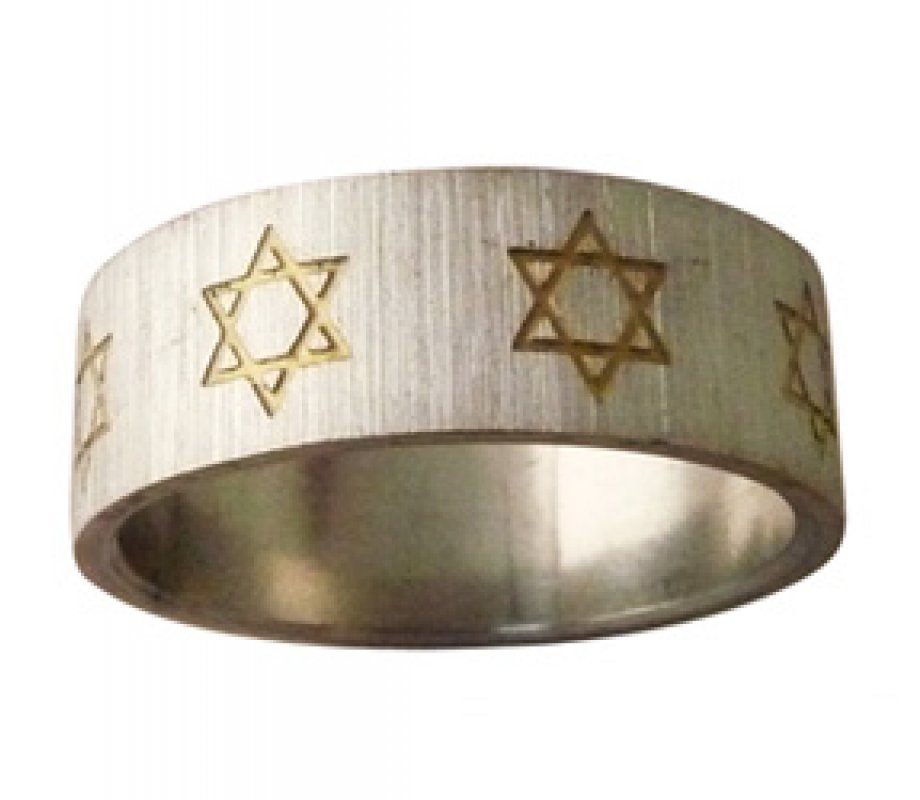 Stainless Steel Ring with Gold Star of David