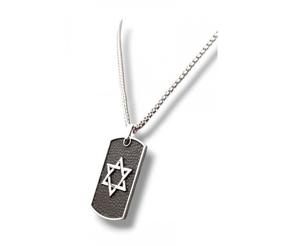 Star of David Necklace on Black Background, Large - Stainless Steel