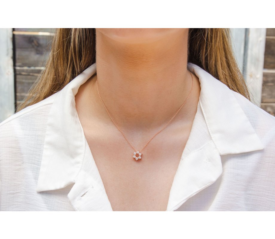 Star of David Pendant on Rose-Gold Plated Sterling Silver Necklace - Zircons