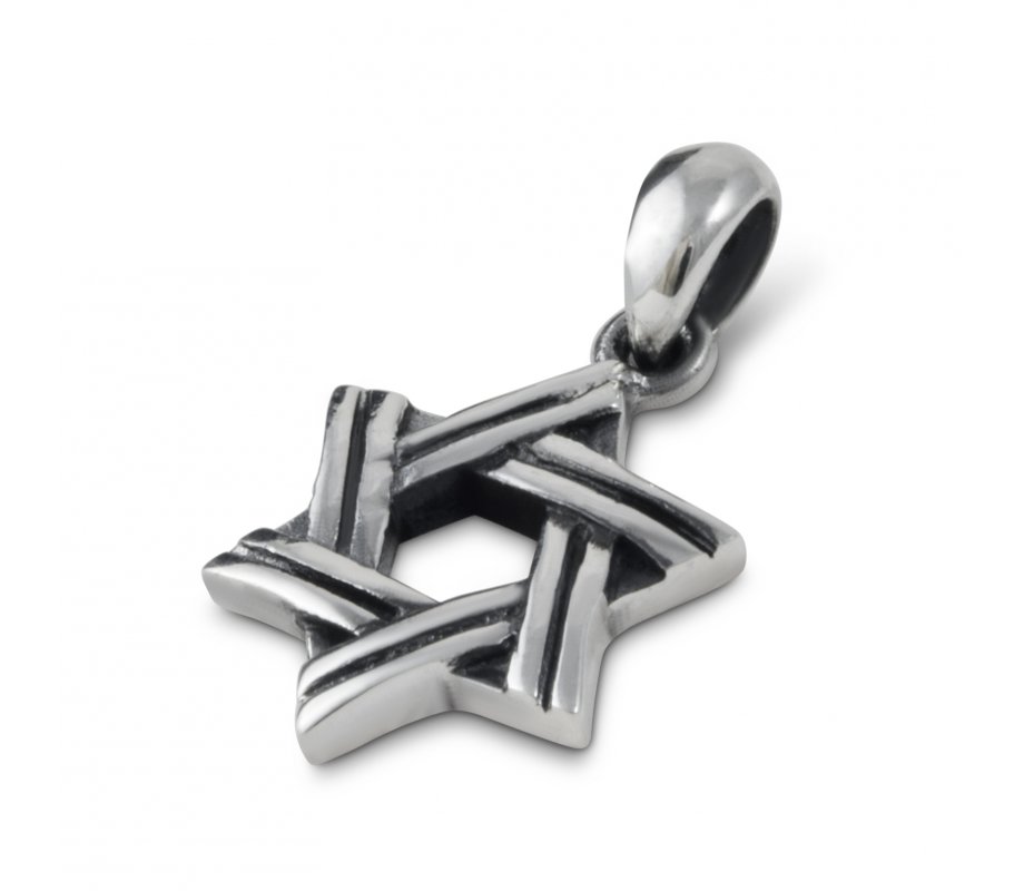 Star of David with Cut Line Design, 925 Sterling Silver Pendant Necklace