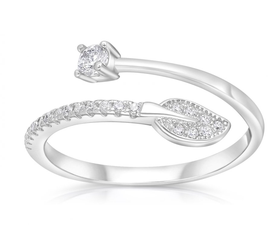 Sterling Silver Adjustable Ring Adorned with Zircons - Spiral Leaf and Zircon Star
