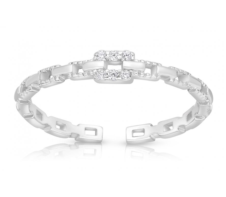 Sterling Silver Adjustable Ring with Zircons, Links Motif - Gold or Silver Choice