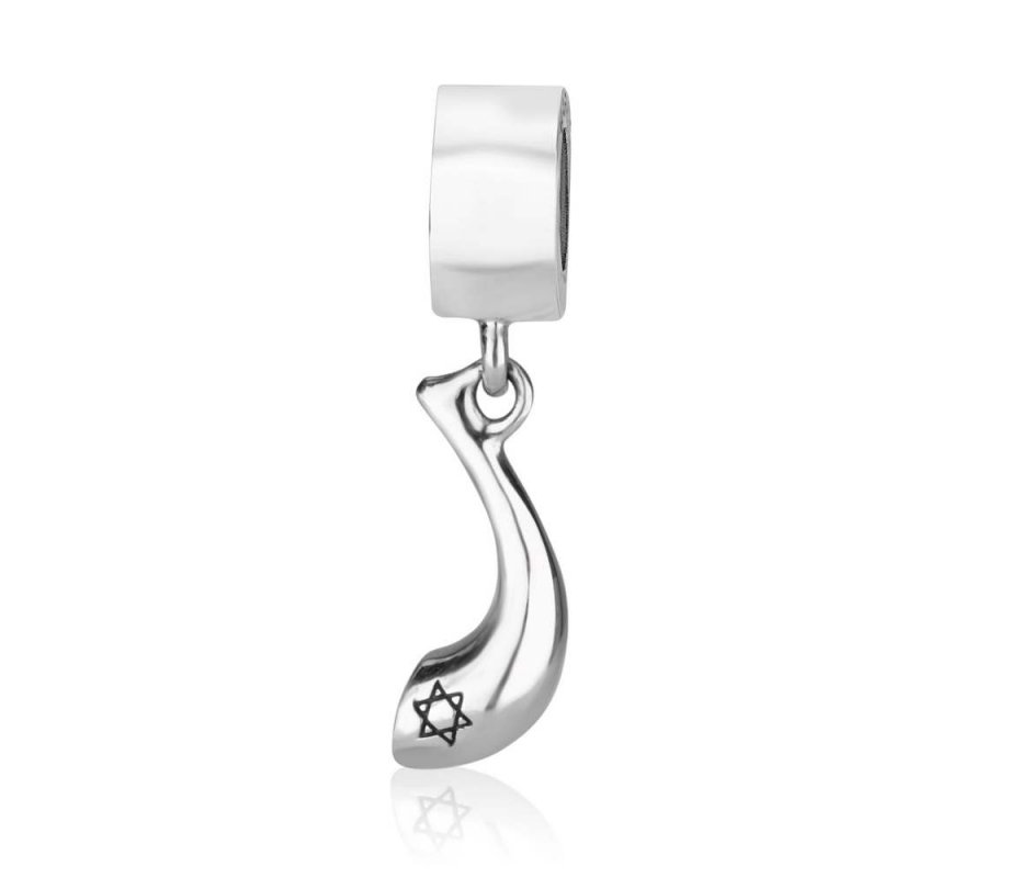 Sterling Silver Bracelet Charm - Shofar with Star of David Decoration