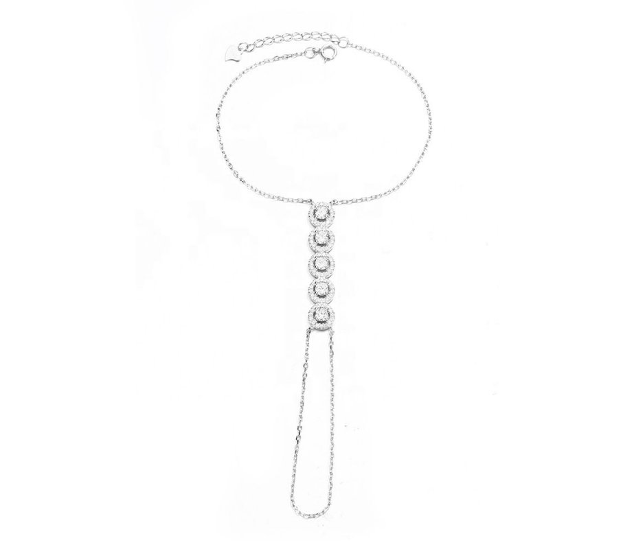 Sterling Silver Bracelet Ring with Zircon Decorated Chain