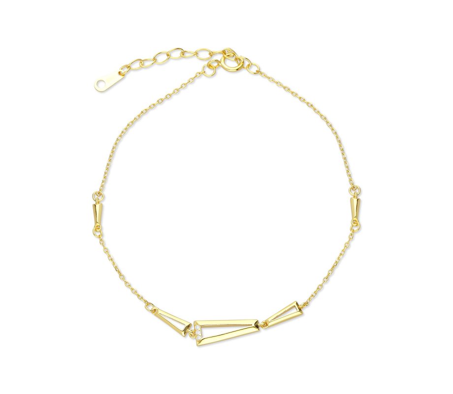 Sterling Silver Bracelet, Yellow Gold Plated - Geometric Triangles & Zircons