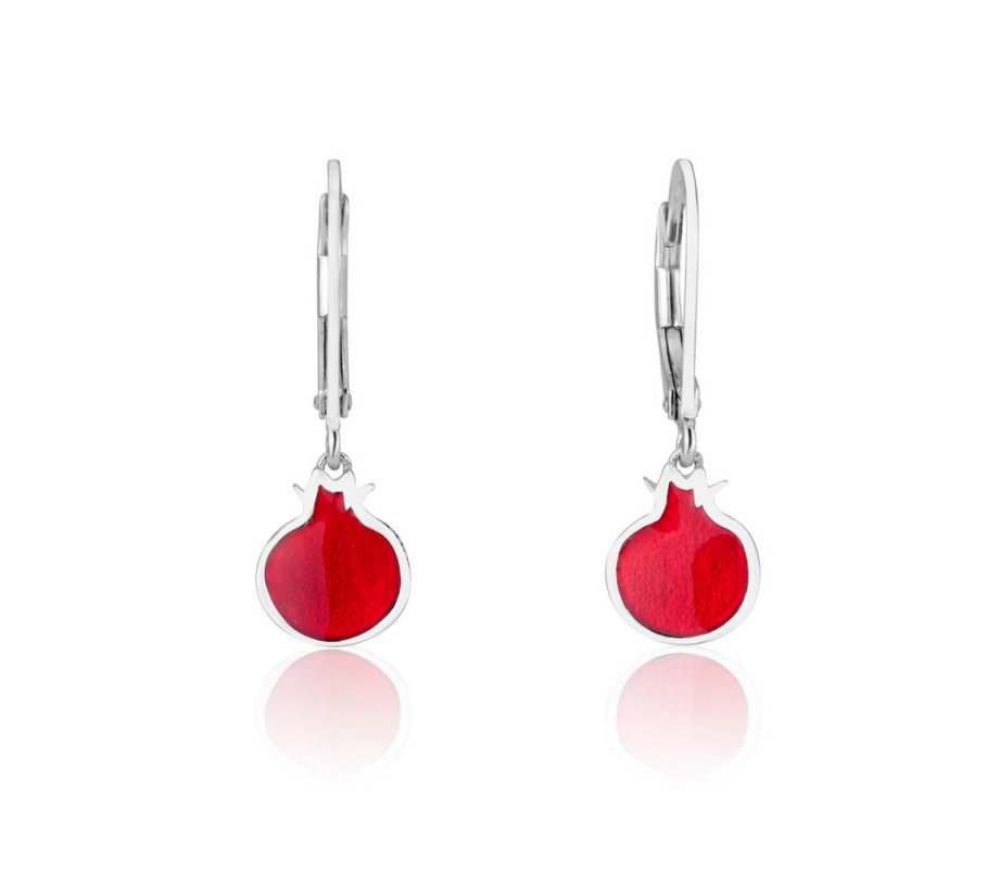 Sterling Silver Dangle Earrings - Red Pomegranates