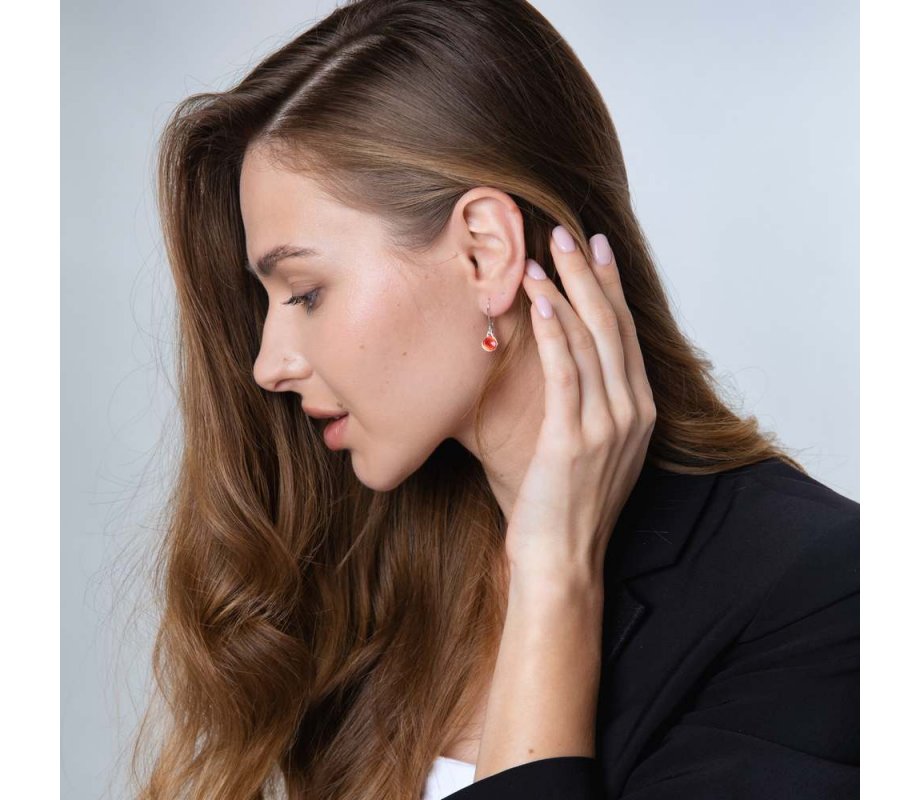 Sterling Silver Dangle Earrings - Red Pomegranates