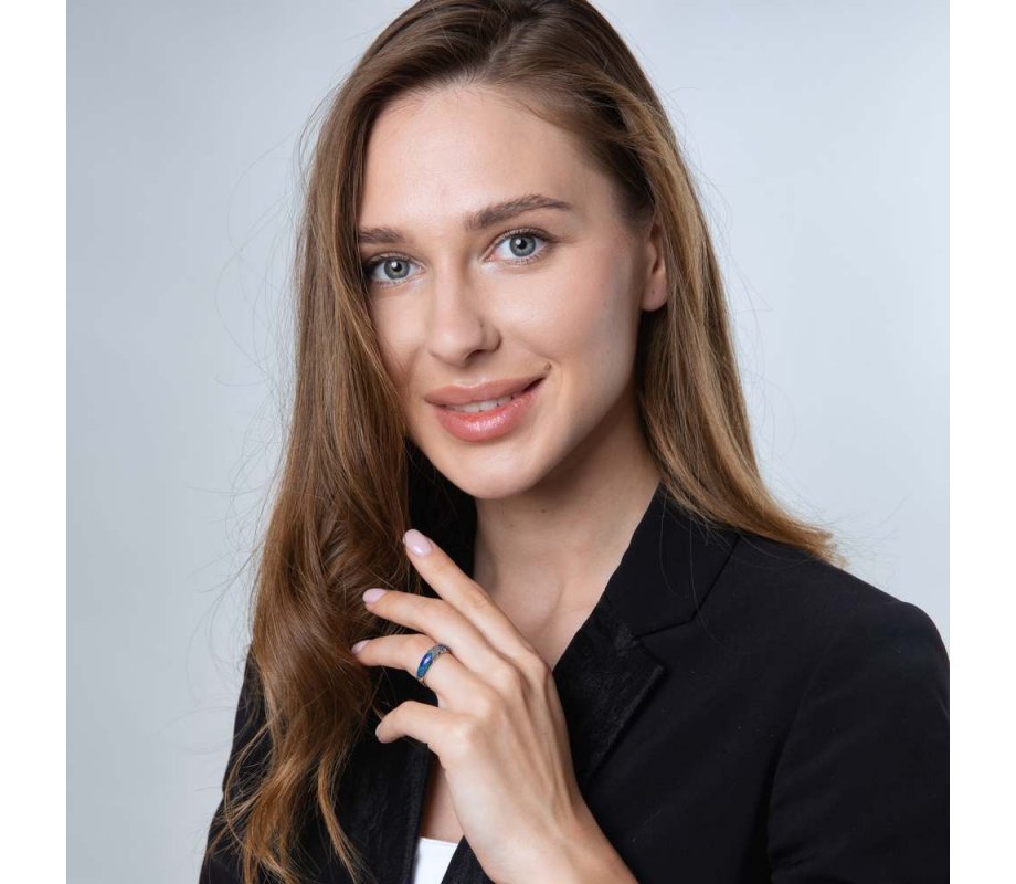 Sterling Silver Eilat Stone Ring with Two Crisscross Decorative Stripes