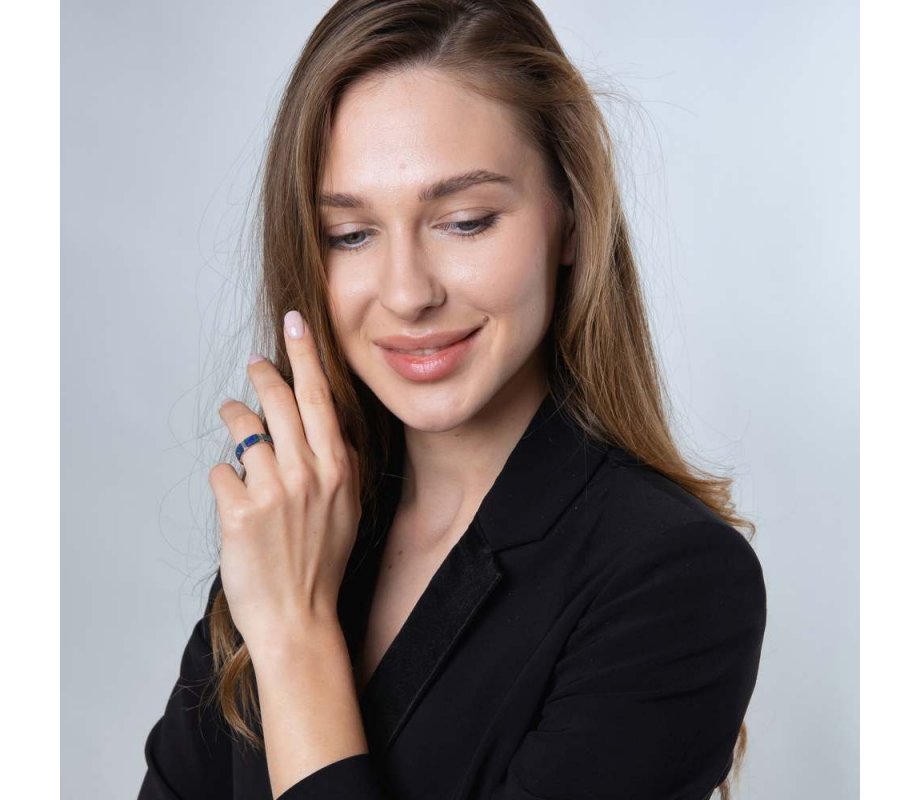 Sterling Silver Eilat Stone Ring with Two Decorative Artwork Stripes