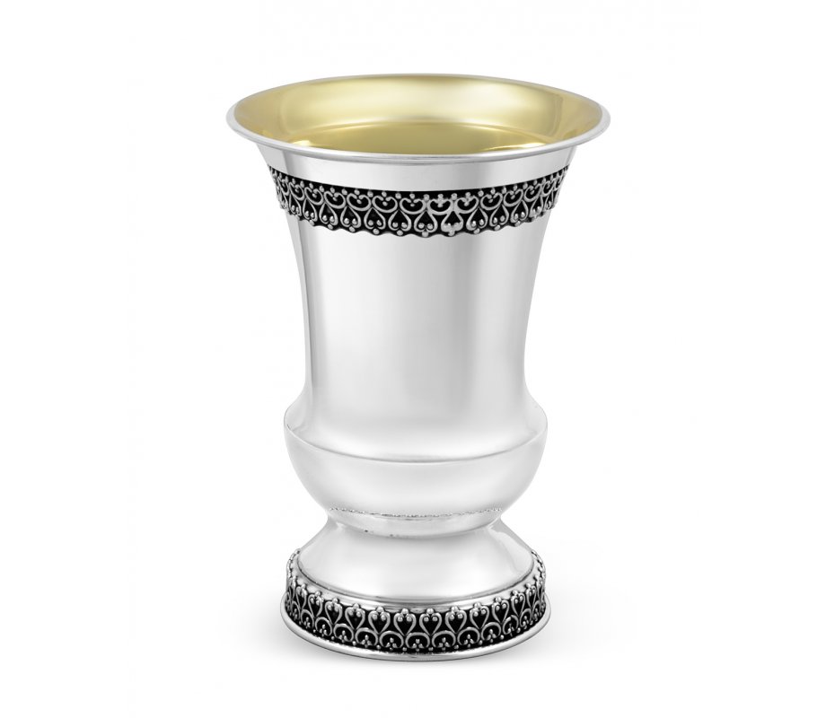 Sterling Silver Kiddush Cup and Plate Set - Filigree Loop Design