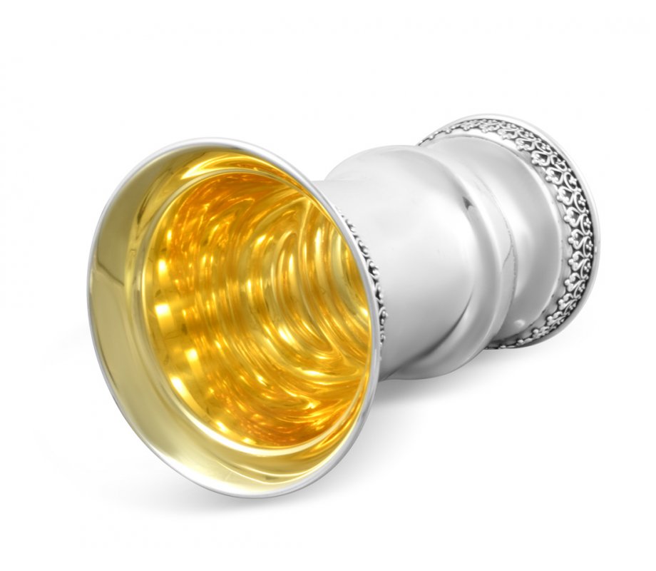 Sterling Silver Kiddush Cup and Plate Set - Filigree Loop Design