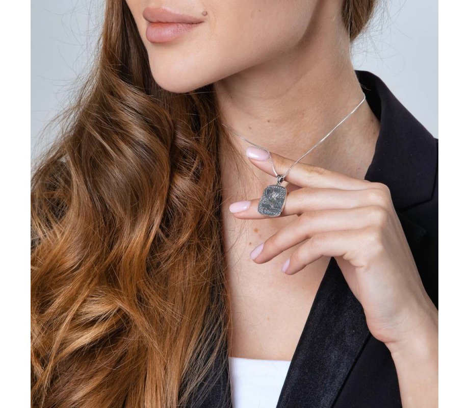 Sterling Silver Necklace – Pendant with Seven Branch Menorah, Chai and Yisrael