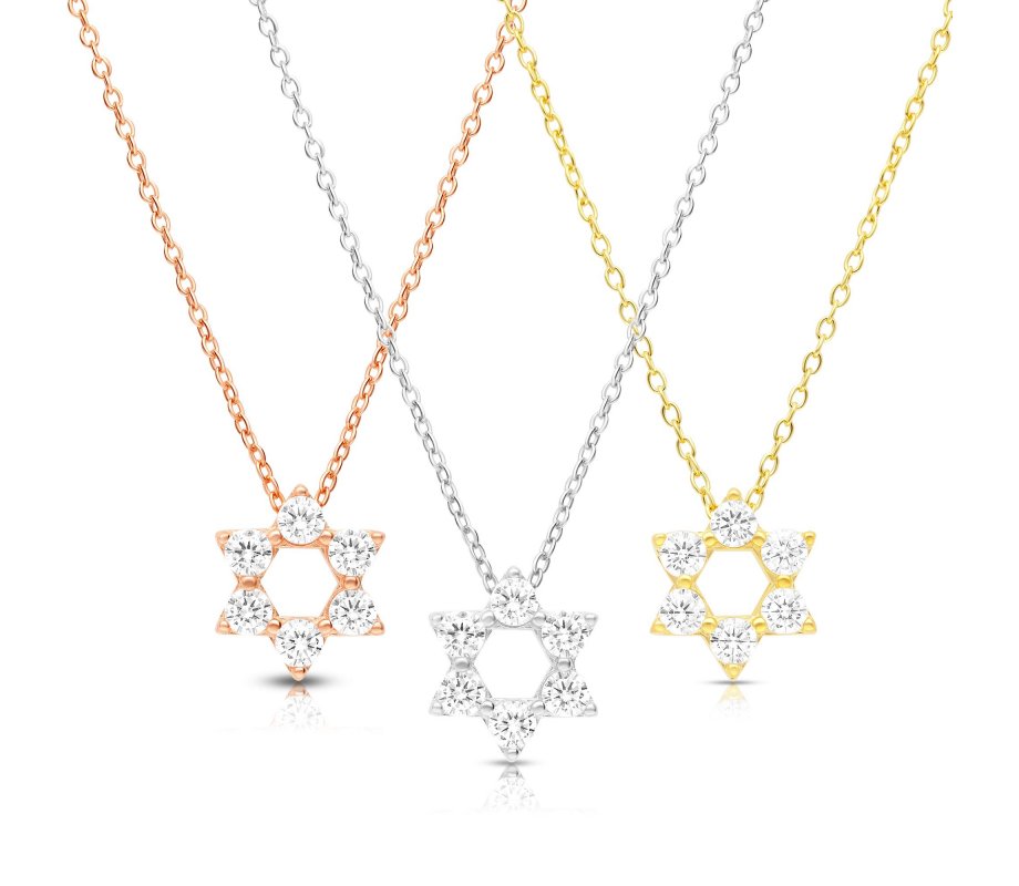 Sterling Silver Necklace - Star of David Pendant with Zircons
