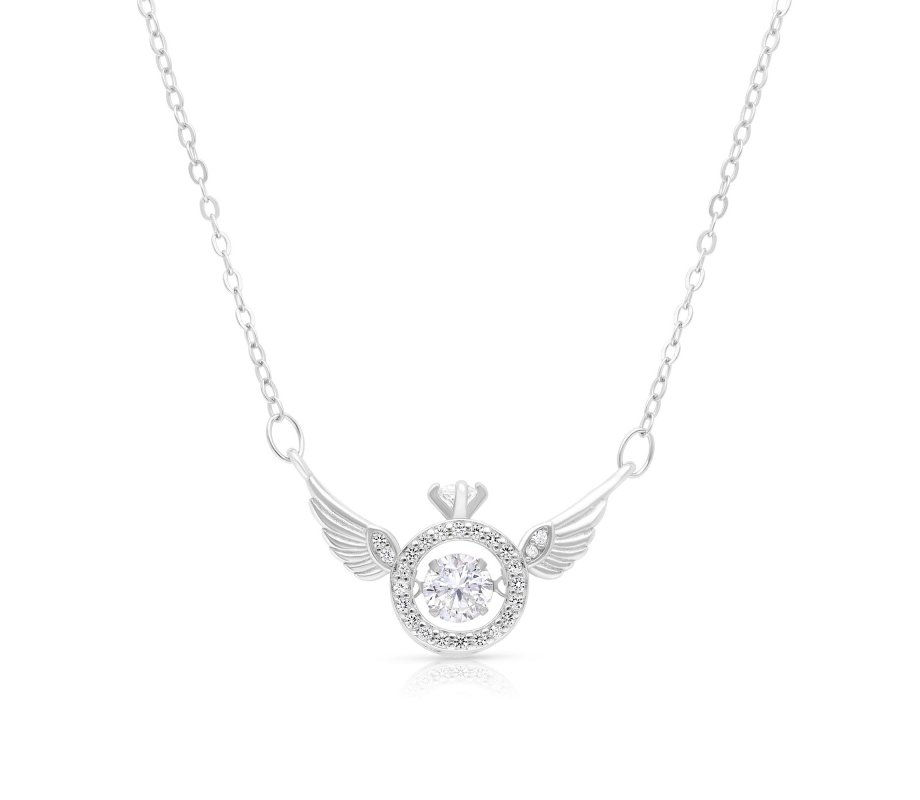 Sterling Silver Necklace with Angels Wings and Zarcons – Silver or Rose Gold