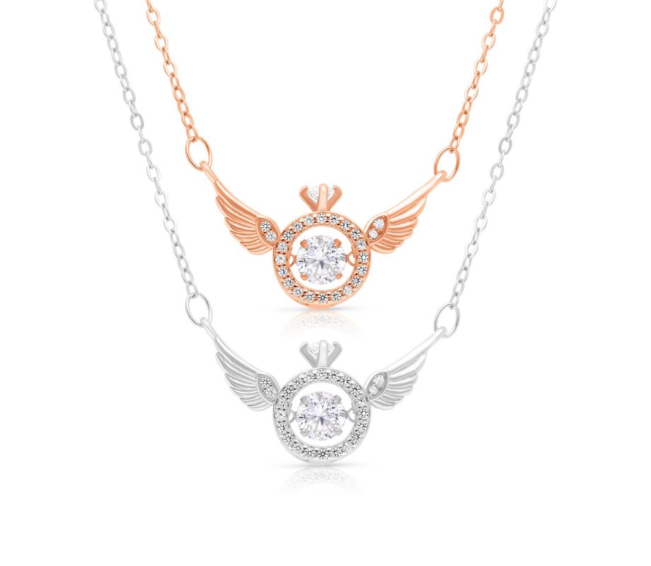 Sterling Silver Necklace with Angels Wings and Zarcons – Silver or Rose Gold