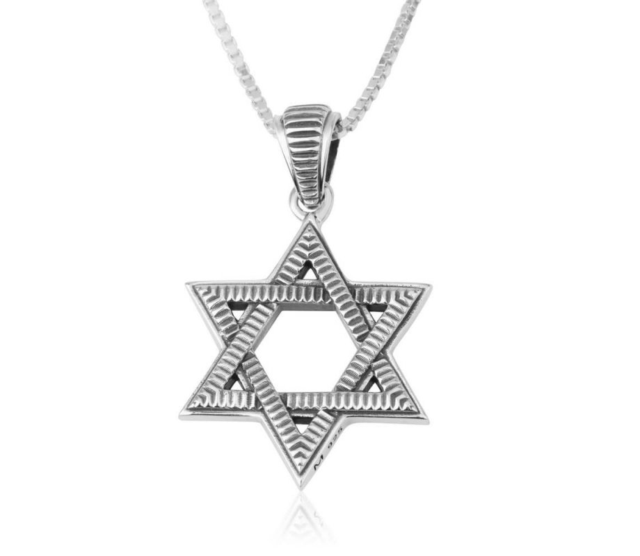 Sterling Silver Pendant Necklace - Textured Star of David