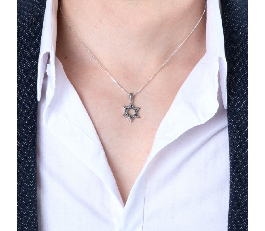 Sterling Silver Pendant Necklace - Textured Star of David