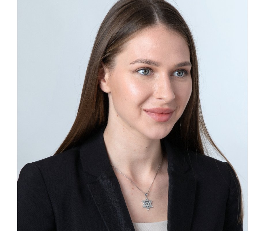 Sterling Silver Pendant, One-Within-Another Star of David – Beaded Artwork