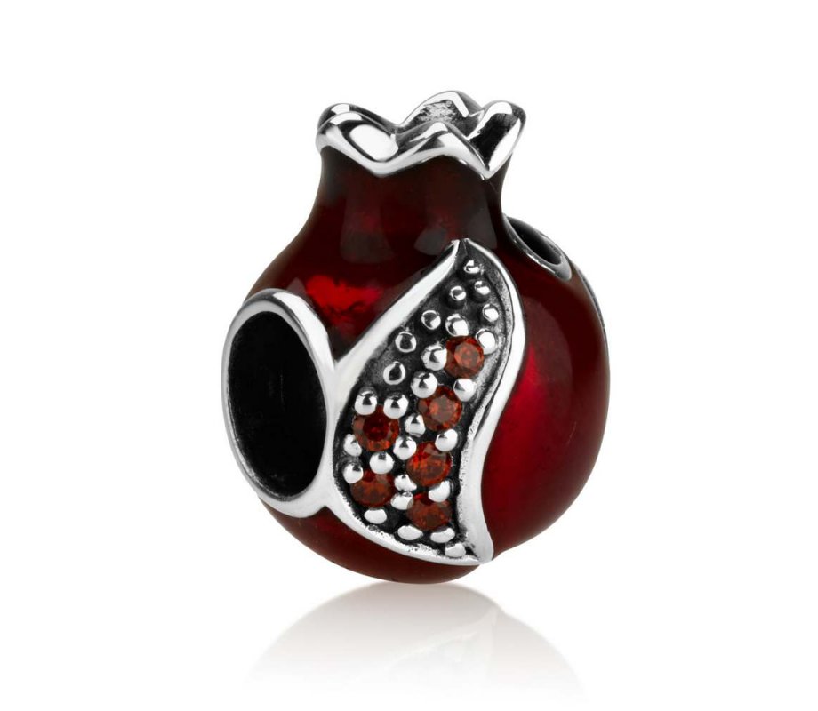 Sterling Silver Red Enamel Pomegranate Charm