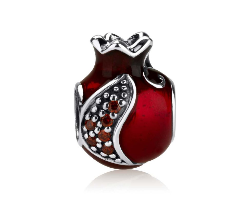 Sterling Silver Red Enamel Pomegranate Charm