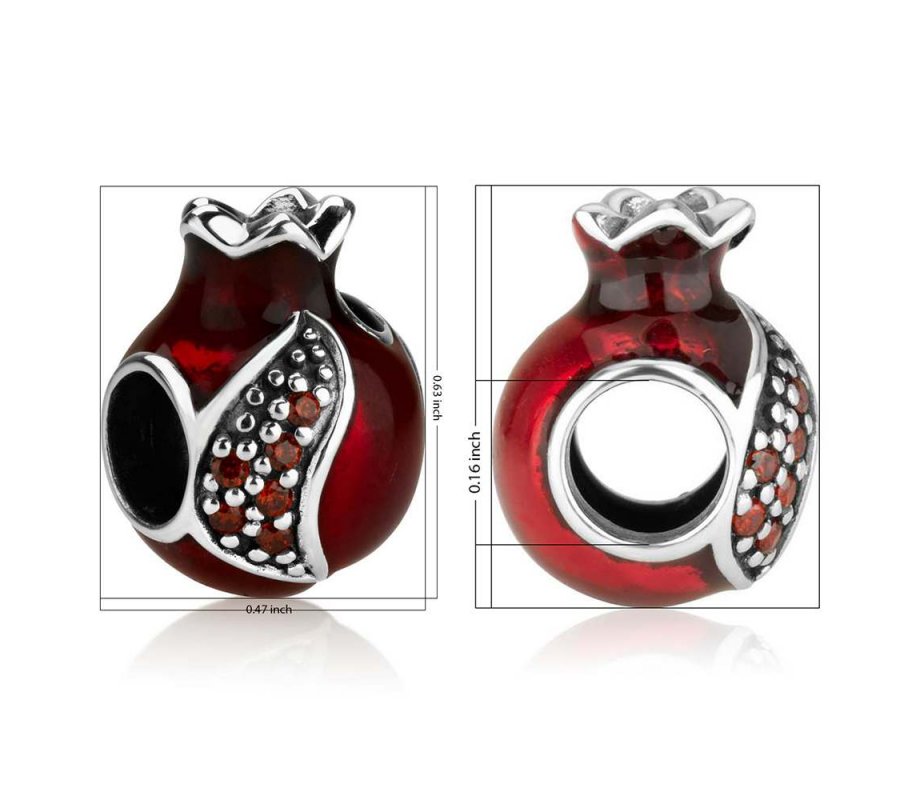 Sterling Silver Red Enamel Pomegranate Charm