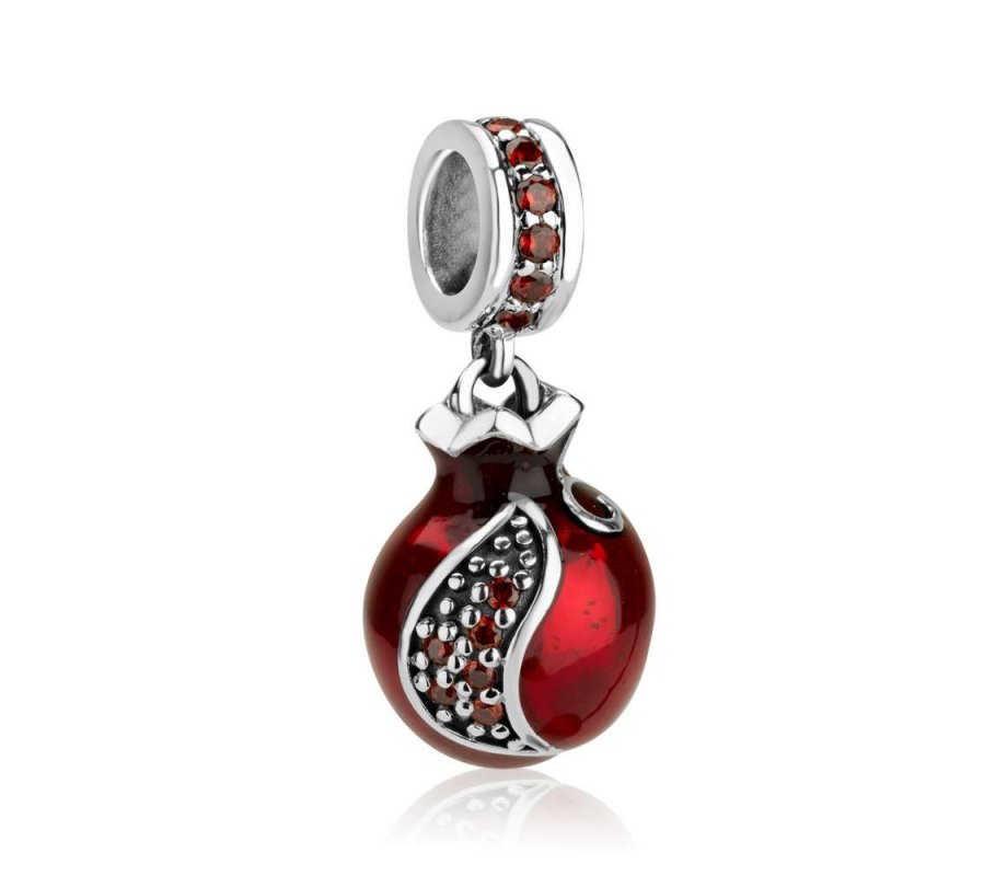 Sterling Silver Red Pomegranate Charm with stones